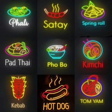 Đèn LED Neon Trang Trí Đồ Ăn Decor Nhà Hàng - Treo Tường Nhiều Mẫu, Kèm Nguồn & Miếng Dán, Giá 369.000₫