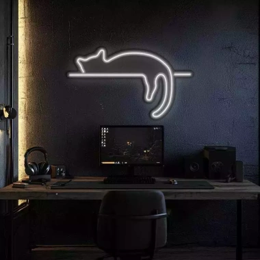 Đèn LED Neon Trang Trí Hình Mèo Lười Treo Tường - Kèm Nguồn & Miếng Dán - Giá 50.000₫