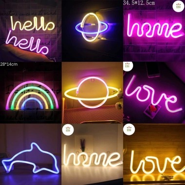 Đèn LED Neon treo tường đa mẫu cho phòng ngủ và game, kèm móc, dùng pin hoặc USB, chỉ 85.000₫