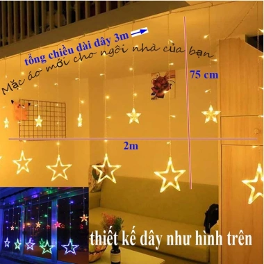 Đèn LED ngôi sao đa màu, nút chỉnh chế độ, dây chớp nháy treo thả rèm - Nội thất 3