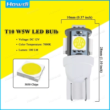 Đèn LED ô tô T10 5SMD 5.050 W5W 2.825 192 158 168 194 Trắng - Giảm giá 11.880 VND