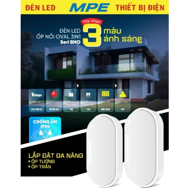 Đèn LED ốp nổi oval 3in1 BHO 6W/12W - 3 màu Trắng 6.500K Trung 4.000K Vàng 3.000K, 143.000₫ 3 Đèn LED ốp nổi oval 3in1 BHO 6W/12W - 3 màu Trắng 6.500K Trung 4.000K Vàng 3.000K, 143.000₫ 3