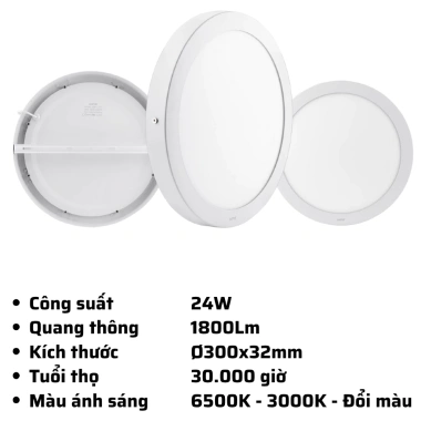 Đèn LED ốp trần tròn SRPL đổi màu 6-24W 3.000K/6.500K MPE chính hãng - Giá 137k 10