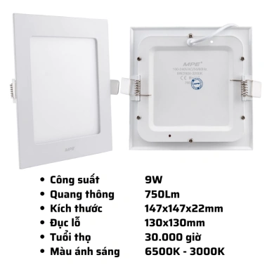 Đèn LED Panel âm trần MPE SPL 6-24W, ánh sáng trắng, tản nhiệt nhanh, 100.813₫