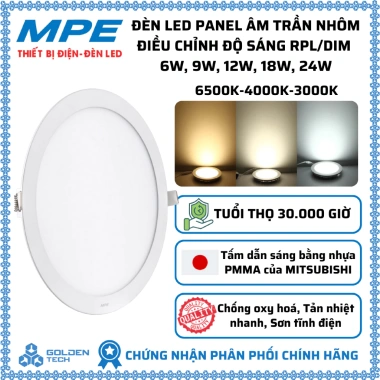 Đèn LED Panel âm trần nhôm RPL/DIM 6‑24W, MPE, 3.000‑6.500K – Điều chỉnh độ sáng, tiết kiệm năng lượng, giá ưu đãi 314.636₫