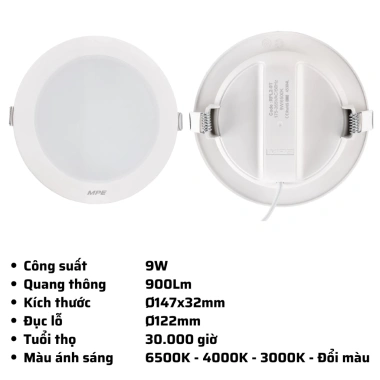 Đèn LED Panel âm trần RPL2 MPE 6W-18W 3 màu 3.000-6.500K giá ưu đãi 77.211 VND