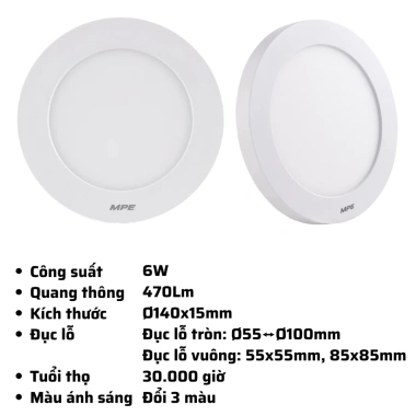 Đèn LED Panel đa năng MRPL 6-24W lắp nổi, âm, đổi 3 màu 6.500K-4.000K-3.000K giá chỉ 208.182₫ 8
