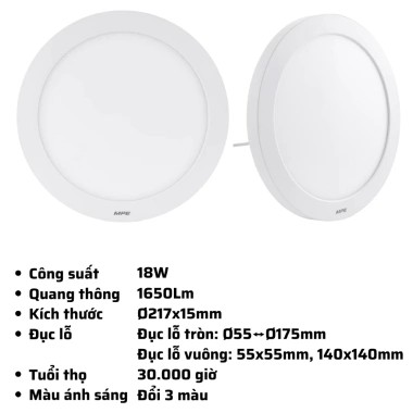 Đèn LED Panel đa năng MRPL 6-24W lắp nổi, âm, đổi 3 màu 6.500K-4.000K-3.000K giá chỉ 208.182₫ 10