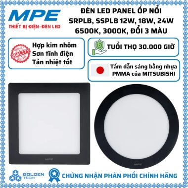 Đèn LED Panel ốp nổi MPE nhôm 12-24W, 6.500K trắng, 3.000K vàng, đổi 3 màu, giá 162.160₫