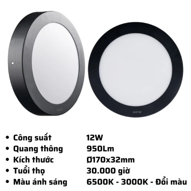Đèn LED Panel ốp nổi MPE nhôm 12-24W, 6.500K trắng, 3.000K vàng, đổi 3 màu, giá 162.160₫