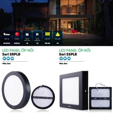 Đèn LED Panel ốp nổi MPE nhôm 12-24W SSPLB, 6.500K trắng-3.000K vàng, đổi 3 màu - Giá ưu đãi 171.434 VND