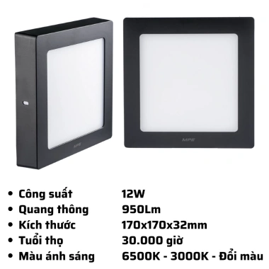 Đèn LED Panel ốp nổi MPE nhôm 12-24W SSPLB, 6.500K trắng-3.000K vàng, đổi 3 màu - Giá ưu đãi 171.434 VND