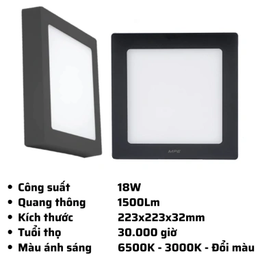 Đèn LED Panel ốp nổi MPE nhôm 12-24W SSPLB, 6.500K trắng-3.000K vàng, đổi 3 màu - Giá ưu đãi 171.434 VND