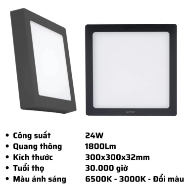 Đèn LED Panel ốp nổi MPE nhôm 12-24W SSPLB, 6.500K trắng-3.000K vàng, đổi 3 màu - Giá ưu đãi 171.434 VND