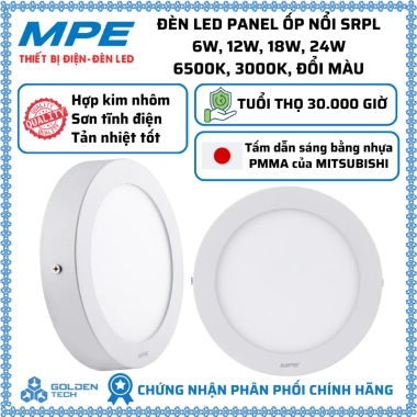 Đèn LED Panel ốp nổi MPE SRPL SSPL 6-24W, 6.500K Trắng/3.000K Vàng, Đổi 3 màu - Giá chỉ 110.765₫ 3