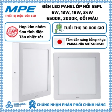 Đèn LED Panel ốp nổi MPE SRPL SSPL 6-24W, 6.500K Trắng/3.000K Vàng, Đổi 3 màu - Giá chỉ 110.765₫ 5