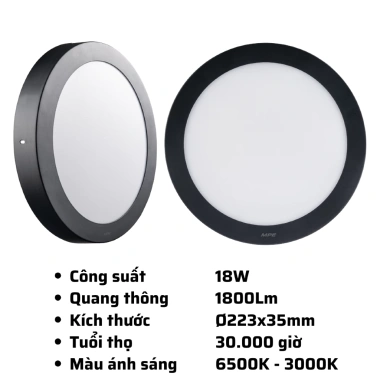 Đèn LED Panel ốp nổi SRPLB2 12/18/24W vỏ nhựa MPE, ánh sáng trắng 6.500K & vàng 3.000K, giá ưu đãi 95.944₫ 5
