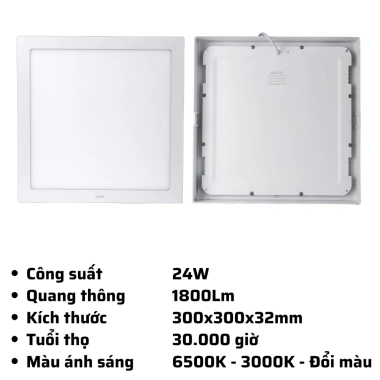 Đèn LED Panel vuông ốp nổi MPE SSPL 6-24W - Trắng 6.500K, Vàng 3.000K, Đổi 3 màu - Giá ưu đãi 113.365₫ 10 Đèn LED Panel vuông ốp nổi MPE SSPL 6-24W - Trắng 6.500K, Vàng 3.000K, Đổi 3 màu - Giá ưu đãi 113.365₫ 10