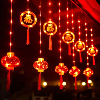 Đèn LED Rèm lồng vòng tròn Chữ Phúc 4m- Trang trí Tết, phích cắm nối tiếp, 175k