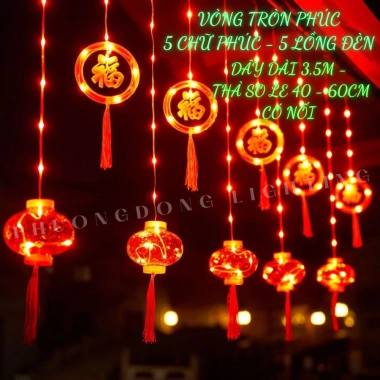 Đèn LED Rèm lồng vòng tròn Chữ Phúc 4m- Trang trí Tết, phích cắm nối tiếp, 175k