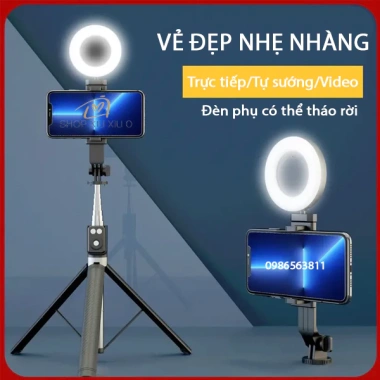 Đèn LED selfie 3 màu xoay 360°, giá đỡ điện thoại có thể sạc lại – chỉ 89.000₫