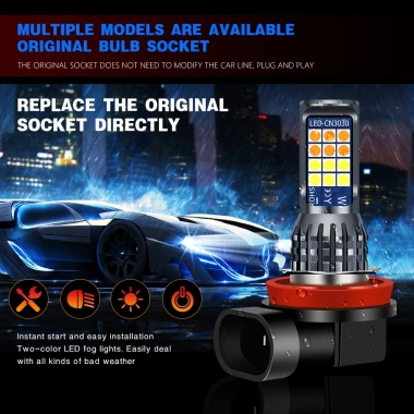 Đèn LED sương mù 2 màu 24SMD - Bộ 2 chiếc, tương thích H8 H11 H3 H4 H7 9.005 HB3 9.006 HB4 H16 P13W, giảm giá 137.5k 2 Đèn LED sương mù 2 màu 24SMD - Bộ 2 chiếc, tương thích H8 H11 H3 H4 H7 9.005 HB3 9.006 HB4 H16 P13W, giảm giá 137.5k 2