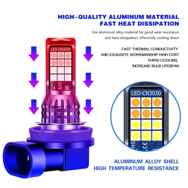 Đèn LED sương mù 2 màu 24SMD - Bộ 2 chiếc, tương thích H8 H11 H3 H4 H7 9.005 HB3 9.006 HB4 H16 P13W, giảm giá 137.5k