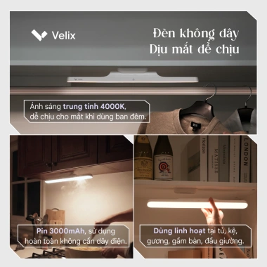 Đèn LED thanh không dây gắn nam châm 40cm Velix Ray Base – 10W 410 Lumen 3.000mAh – Giá 320.000₫ 2 Đèn LED thanh không dây gắn nam châm 40cm Velix Ray Base – 10W 410 Lumen 3.000mAh – Giá 320.000₫ 2