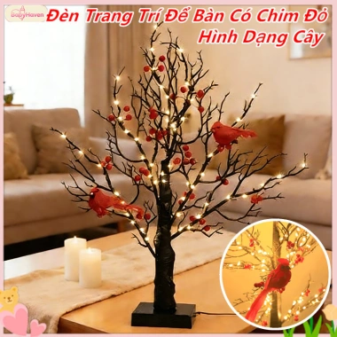 Đèn LED Trang Trí Bàn Chim Đỏ Hình Cây - Ánh Sáng Mềm Mại, Trang Trí Tết, Giá 210.000đ
