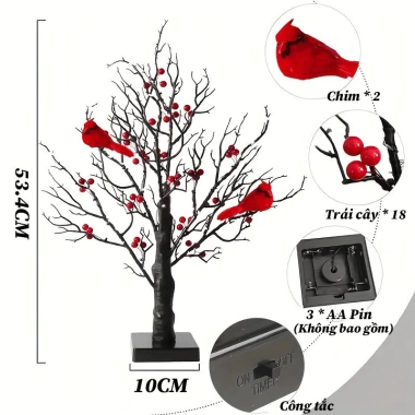 Đèn LED Trang Trí Bàn Chim Đỏ Hình Cây - Ánh Sáng Mềm Mại, Trang Trí Tết, Giá 210.000đ