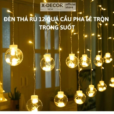 Đèn LED treo thả 12 quả cầu pha lê trong suốt, 8 chế độ chớp đa màu, giảm giá 60k