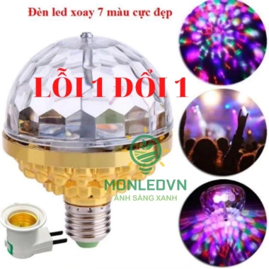 Đèn LED xoay 7 màu vũ trường - Nháy chớp đổi màu, hiệu ứng 360°, kèm đui E27, 29.000đ