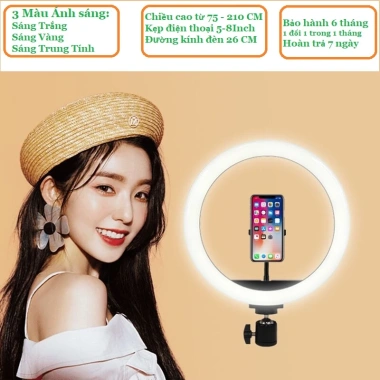 Đèn livestream 26cm ánh sáng mạnh, chụp ảnh, quay video, sắc nét, chỉ 80.000₫