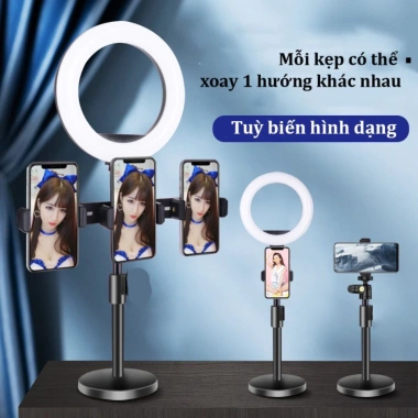 Đèn livestream để bàn 3 kẹp giá rẻ DC4.761 - Đèn quay video chụp ảnh kèm đỡ điện thoại 4