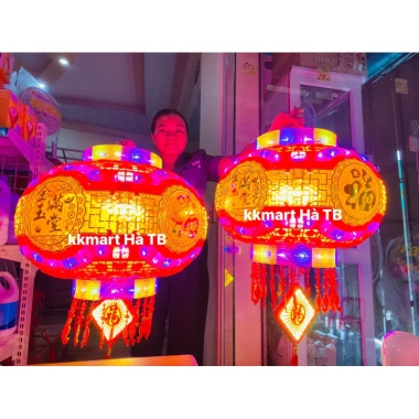 Đèn lồng điện tự xoay VIP PRO LED lấp lánh viền vàng, cầu meka đúc, size 60-100, giá ưu đãi 529k