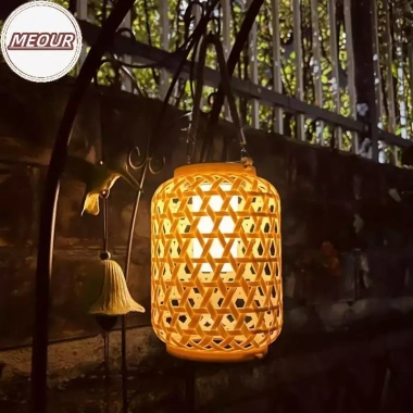 Đèn Lồng Nhựa Mây Năng Lượng Mặt Trời Chống Nước - Trang Trí Sân Vườn Ngoài Trời