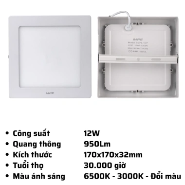 Đèn Mâm LED Nổi Ốp Trần MPE giảm 20k - 6W/12W/18W/24W Vuông, Ánh Sáng Trắng và Vàng, Giá 113.365₫ 8