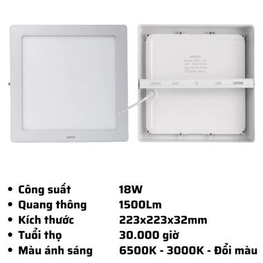 Đèn Mâm LED Nổi Ốp Trần MPE giảm 20k - 6W/12W/18W/24W Vuông, Ánh Sáng Trắng và Vàng, Giá 113.365₫ 9