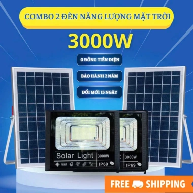 Đèn năng lượng mặt trời 02 bộ 3.000W siêu sáng, vỏ ABS, pin mono IP68 - Giá chỉ 599k