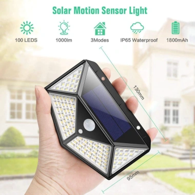 Đèn năng lượng mặt trời 100 LED siêu sáng, cảm biến chuyển động, tự động bật tắt khi tối, chống nước, gắn vách FREE 5
