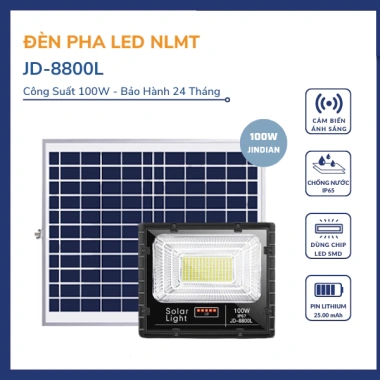 Đèn năng lượng mặt trời 100W JD-8.800L - Tiết kiệm điện, bền cao, giảm giá 1.68 triệu