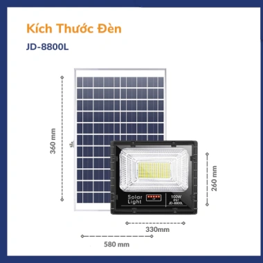 Đèn năng lượng mặt trời 100W JD-8.800L - Tiết kiệm điện, bền cao, giảm giá 1.68 triệu 2 Đèn năng lượng mặt trời 100W JD-8.800L - Tiết kiệm điện, bền cao, giảm giá 1.68 triệu 2