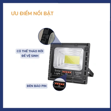 Đèn năng lượng mặt trời 100W JD-8.800L - Tiết kiệm điện, bền cao, giảm giá 1.68 triệu 5 Đèn năng lượng mặt trời 100W JD-8.800L - Tiết kiệm điện, bền cao, giảm giá 1.68 triệu 5