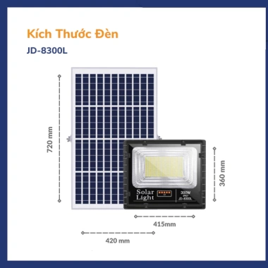 Đèn năng lượng mặt trời 300W JD-8.300L - Tiết kiệm điện, ánh sáng mạnh, giá chỉ 2.1 triệu giảm 21%