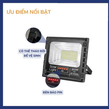 Đèn năng lượng mặt trời 300W JD-8.300L - Tiết kiệm điện, ánh sáng mạnh, giá chỉ 2.1 triệu giảm 21%