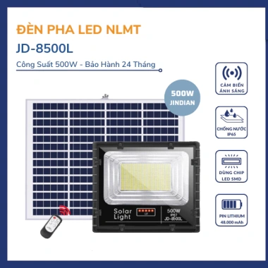 Đèn năng lượng mặt trời 500W JD-8.500L - Tiết kiệm điện, giá ưu đãi 3.01 triệu