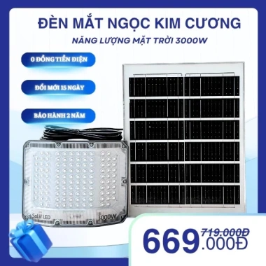Đèn năng lượng mặt trời Kim Cương Mắt Ngọc - Sáng xuyên đêm, Pin Mono, Chống nước IP69, Giá ưu đãi 799k