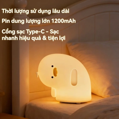 Đèn ngủ cảm ứng vịt nghiêng đầu, điều chỉnh độ sáng, sạc USB - Quà tặng ấm áp mỗi đêm