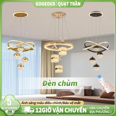 Đèn ốp trần Gogeous chùm 3 vòng - 3 chế độ màu, điều khiển từ xa, phù hợp phòng khách