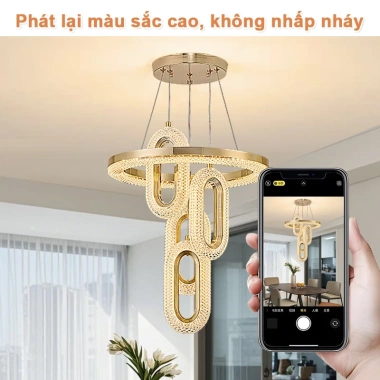 Đèn ốp trần Gogeous chùm 3 vòng - 3 chế độ màu, điều khiển từ xa, phù hợp phòng khách